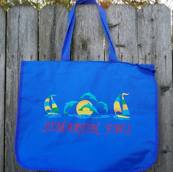 Handbags - St. Martin Tote Bag Sail Boat Dolphin Embroidered